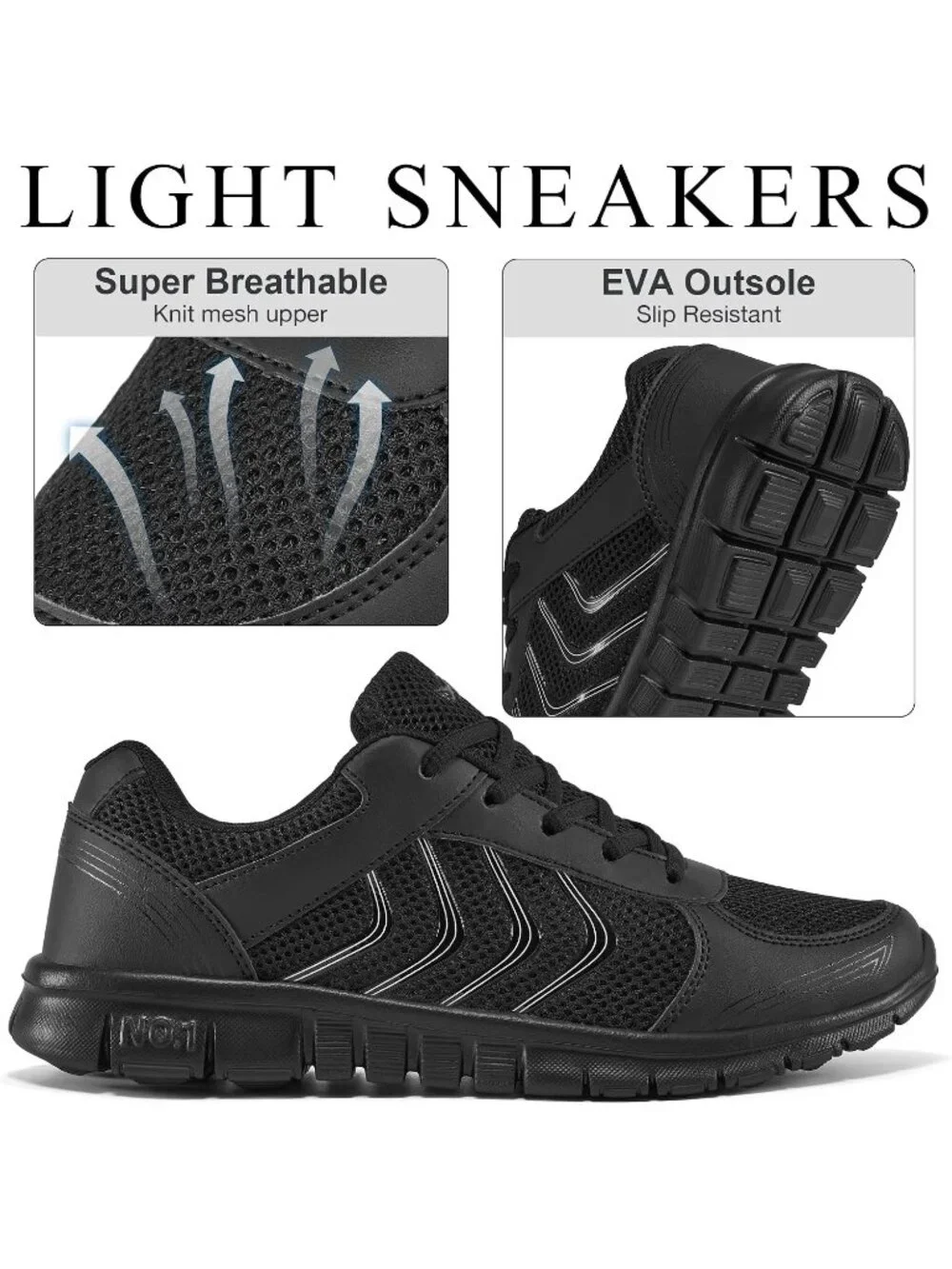 Women's Black Full Lightweight Non Slip Mesh Breathable Casual Walking Sneakers